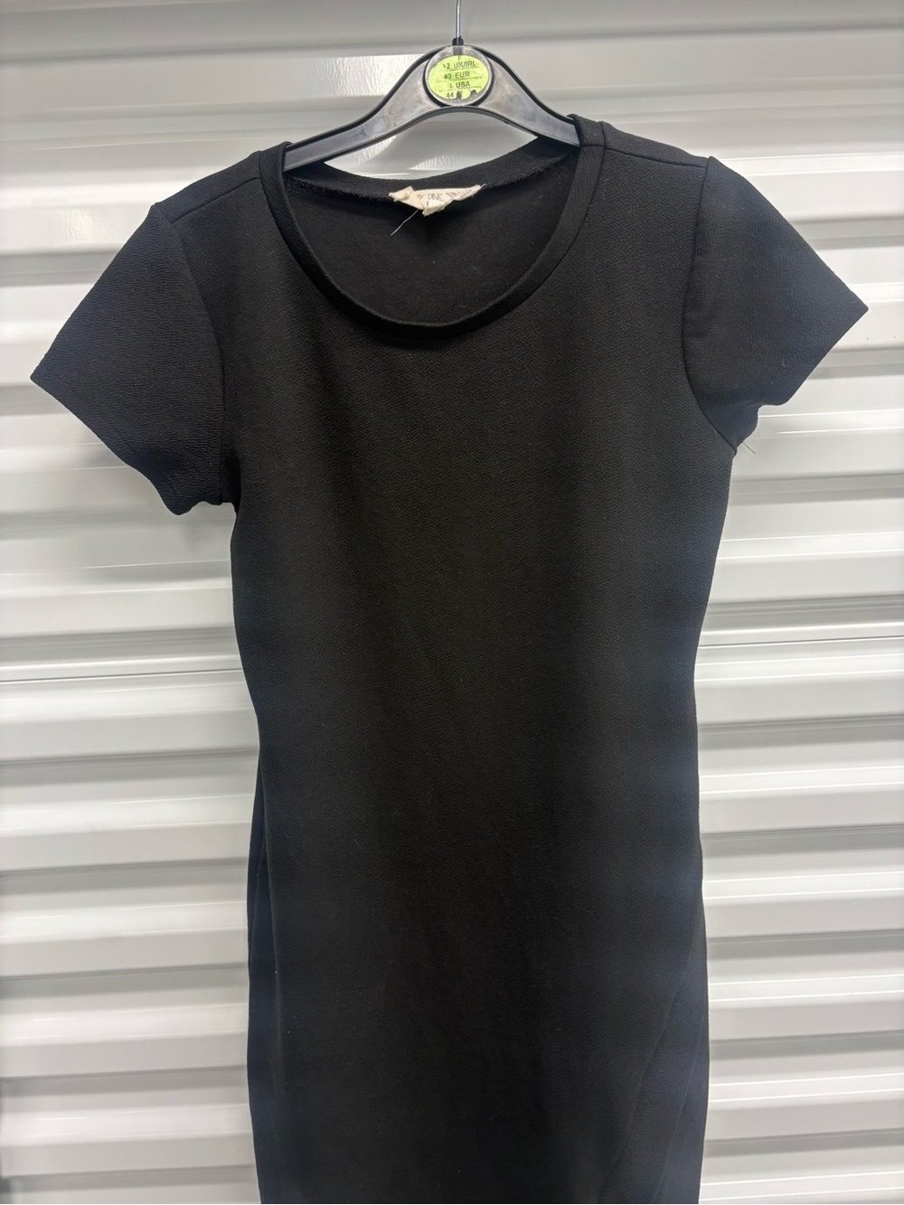 Sleek Casual Mini Black Dress Crew Neck Pleated Design On Skirt By Pink Rose Sm